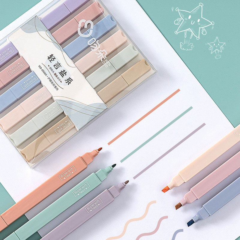 6 PCS Double Side Highlighter  - Pastel Highlighter Set Double Ended ulasan dan harga