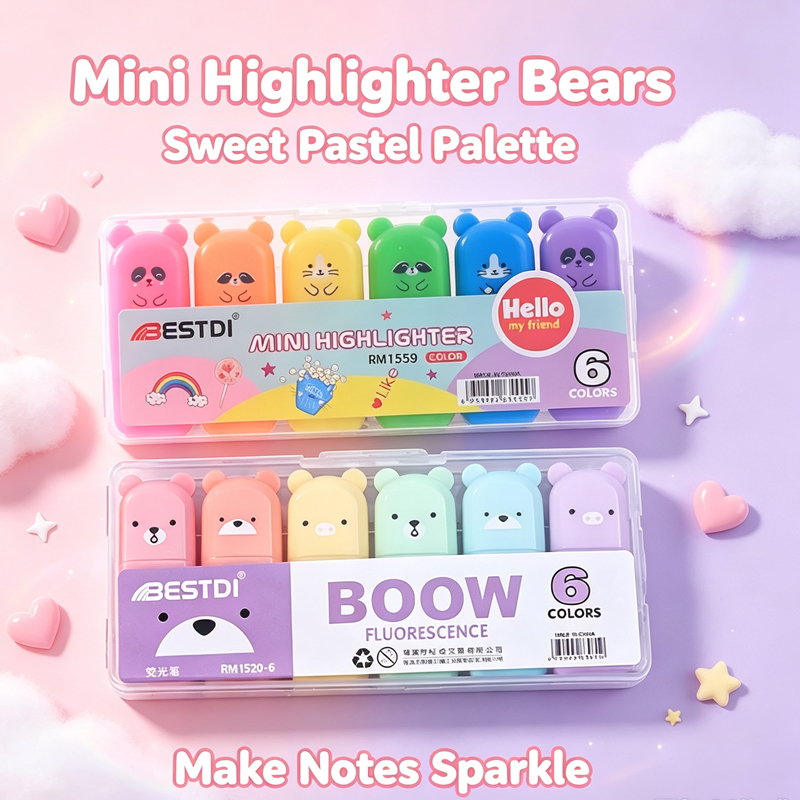Kawaii Bear Highlighter Pens S - Pastel Highlighter Set Double Ended ulasan dan harga