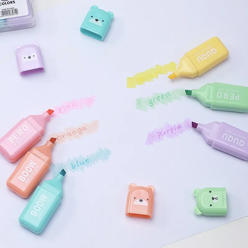 Kawaii Bear Highlighter Pens S - Pastel Highlighter Set Double Ended ulasan dan harga